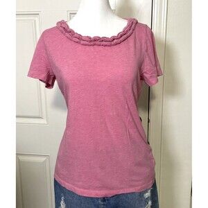 Talbots Women's Pink 100% Pima Cotton T-Shirt Gathered Neckline Tee Sz Medium P